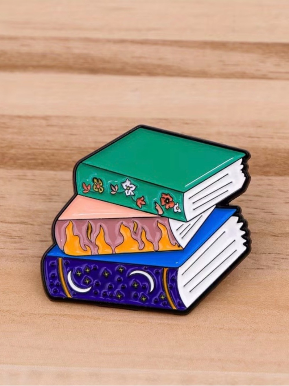 Colorful Stacked Books Enamel Pin - Green, Pink, Blue, Purple
